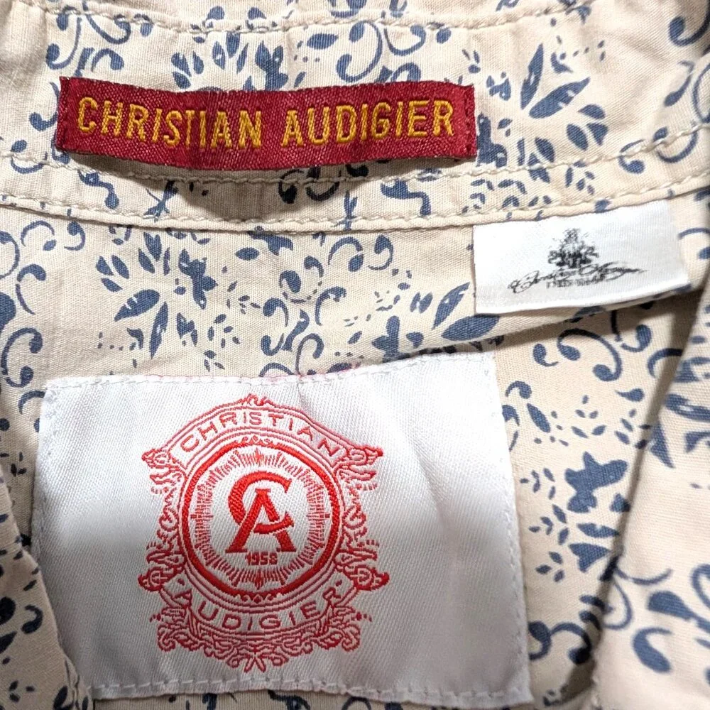 Christian Audigier Mens Size L White Blue Abstract Floral S/S Button Up Shirt - Picture 8 of 11
